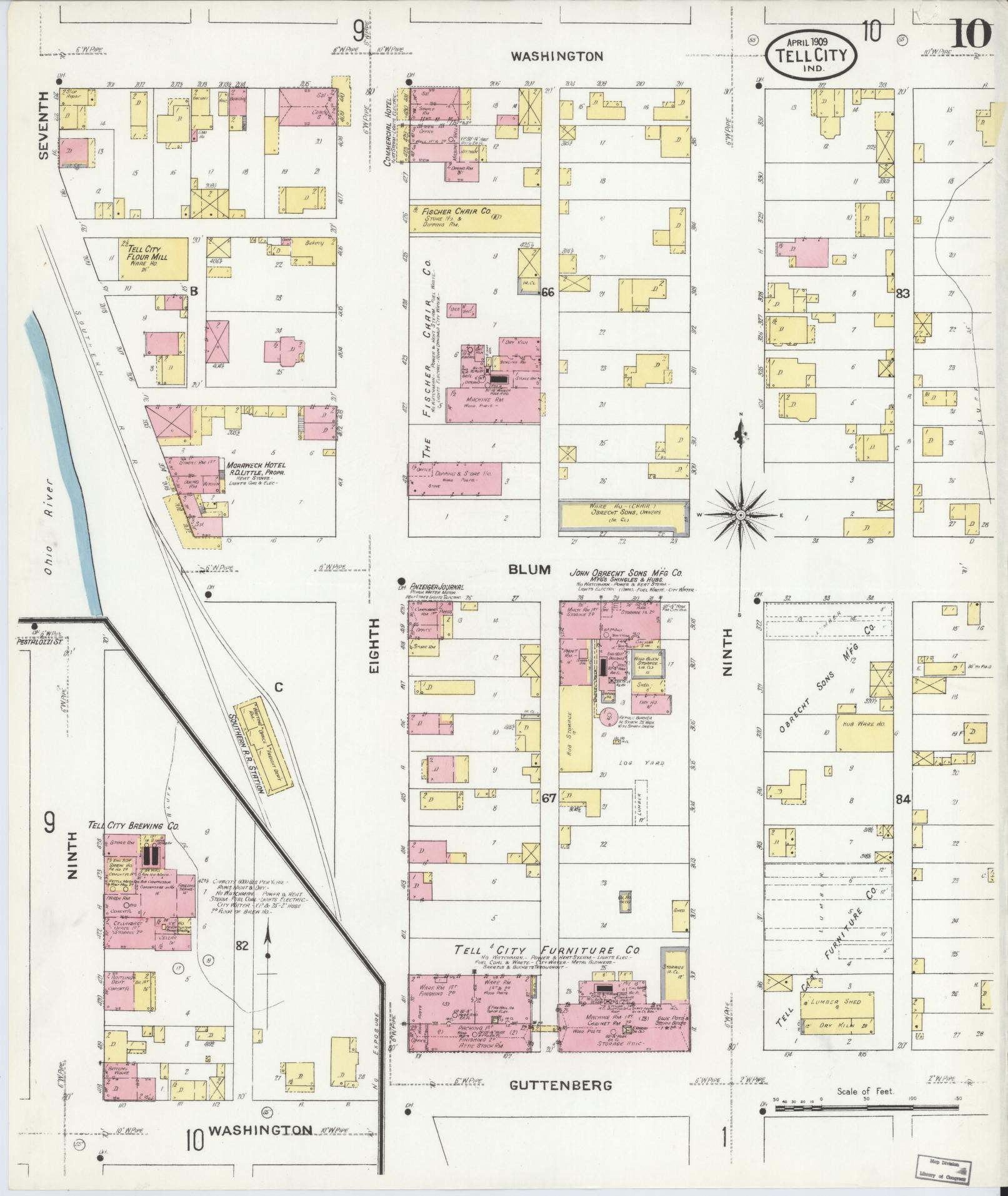 Sanborn Fire Insurance Map from Tell City, Perry County, Indiana (1909), Sheet #0010 - Complete Map Set gallery image, historic Sanborn map, vintage wall art, Indiana Indiana
