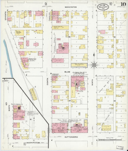 Sanborn Fire Insurance Map from Tell City, Perry County, Indiana (1909), Sheet #0010 - Complete Map Set gallery image, historic Sanborn map, vintage wall art, Indiana Indiana