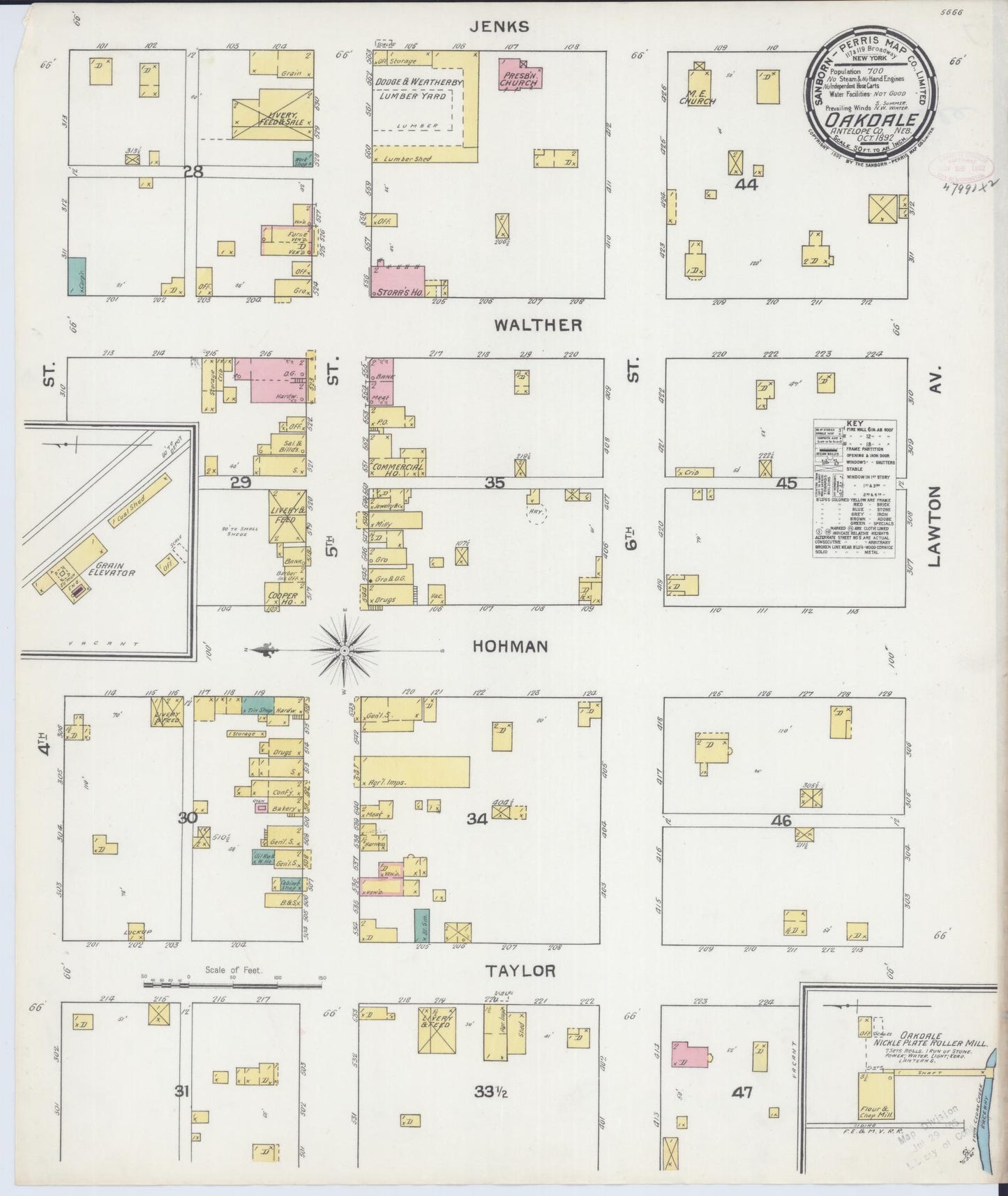 Sanborn Fire Insurance Map from Oakdale, Antelope County, Nebraska (1892), Sheet #0001 - Historic Sanborn Fire Insurance Map Print, vintage old map wall art, antique decor, genealogy gift, Nebraska Nebraska map