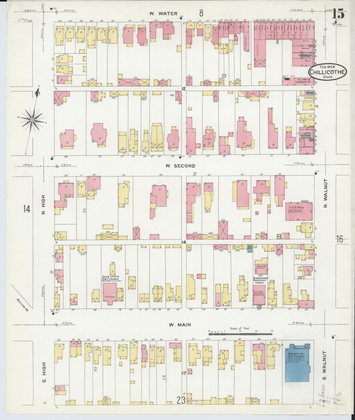 Sanborn Fire Insurance Map from Chillicothe, Ross County, Ohio (1909), Sheet #0015 - Complete Map Set gallery image, historic Sanborn map, vintage wall art, Ohio Ohio