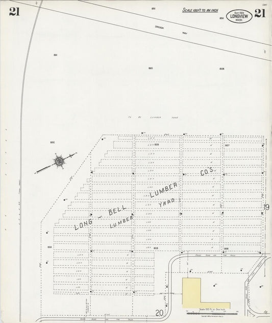 Sanborn Fire Insurance Map from Longview, Cowlitz County, Washington (1924), Sheet #0021 - Historic Sanborn Fire Insurance Map Print, vintage old map wall art, antique decor, genealogy gift, Washington Washington map