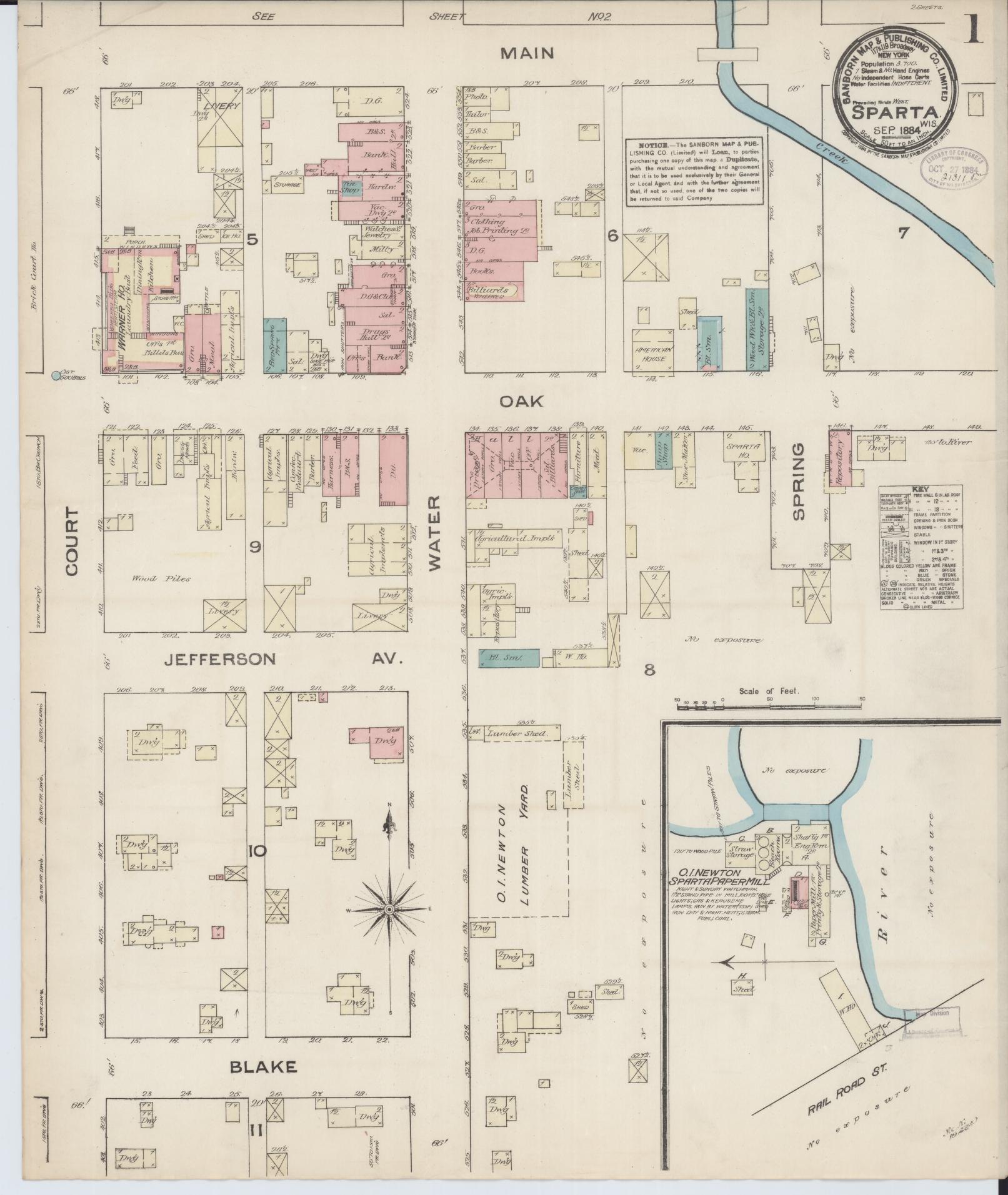 Sanborn Fire Insurance Map from Sparta, Monroe County, Wisconsin (1884), Sheet #0001 - Historic Sanborn Fire Insurance Map Print, vintage old map wall art, antique decor, genealogy gift, Wisconsin Wisconsin map