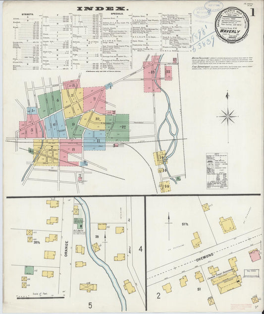 Sanborn Fire Insurance Map from Waverly, Tioga County, New York (1898), Sheet #0001 - Historic Sanborn Fire Insurance Map Print, vintage old map wall art, antique decor, genealogy gift, New York New York map