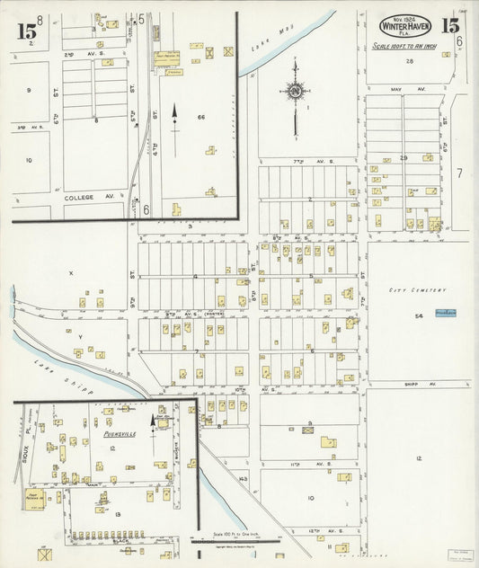 Sanborn Fire Insurance Map from Winter Haven, Polk County, Florida (1924), Sheet #0015 - Historic Sanborn Fire Insurance Map Print, vintage old map wall art, antique decor, genealogy gift, Florida Florida map
