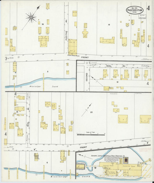 Sanborn Fire Insurance Map from Pass Christian, Harrison County, Mississippi (1909), Sheet #0004 - Historic Sanborn Fire Insurance Map Print, vintage old map wall art, antique decor, genealogy gift, Mississippi Mississippi map