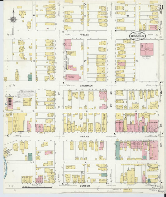 Sanborn Fire Insurance Map from Dennison, Tuscarawas County, Ohio (1909), Sheet #0003 - Historic Sanborn Fire Insurance Map Print, vintage old map wall art, antique decor, genealogy gift, Ohio Ohio map