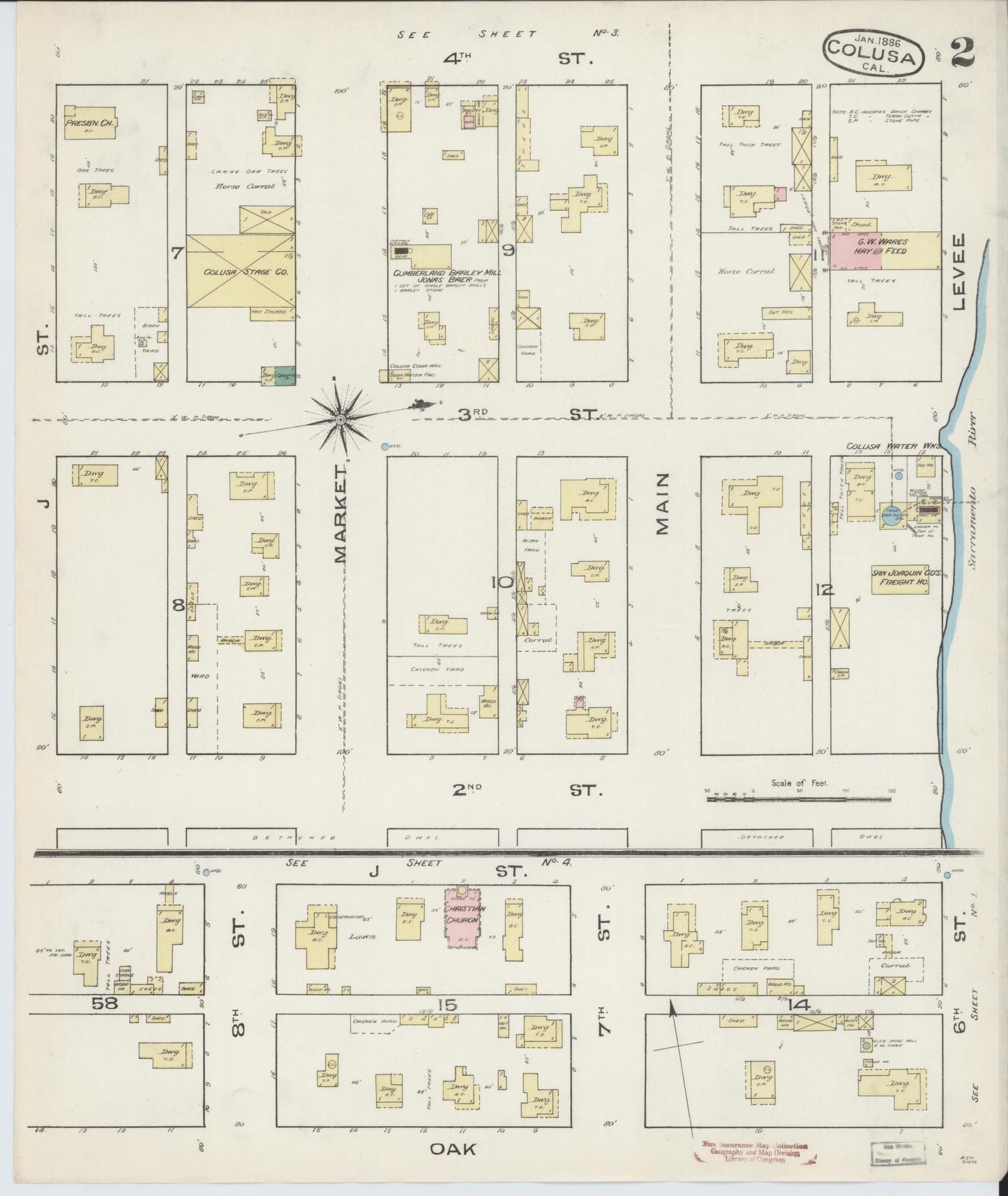 Sanborn Fire Insurance Map from Colusa, Colusa County, California (1886), Sheet #0002 - Historic Sanborn Fire Insurance Map Print, vintage old map wall art, antique decor, genealogy gift, California California map