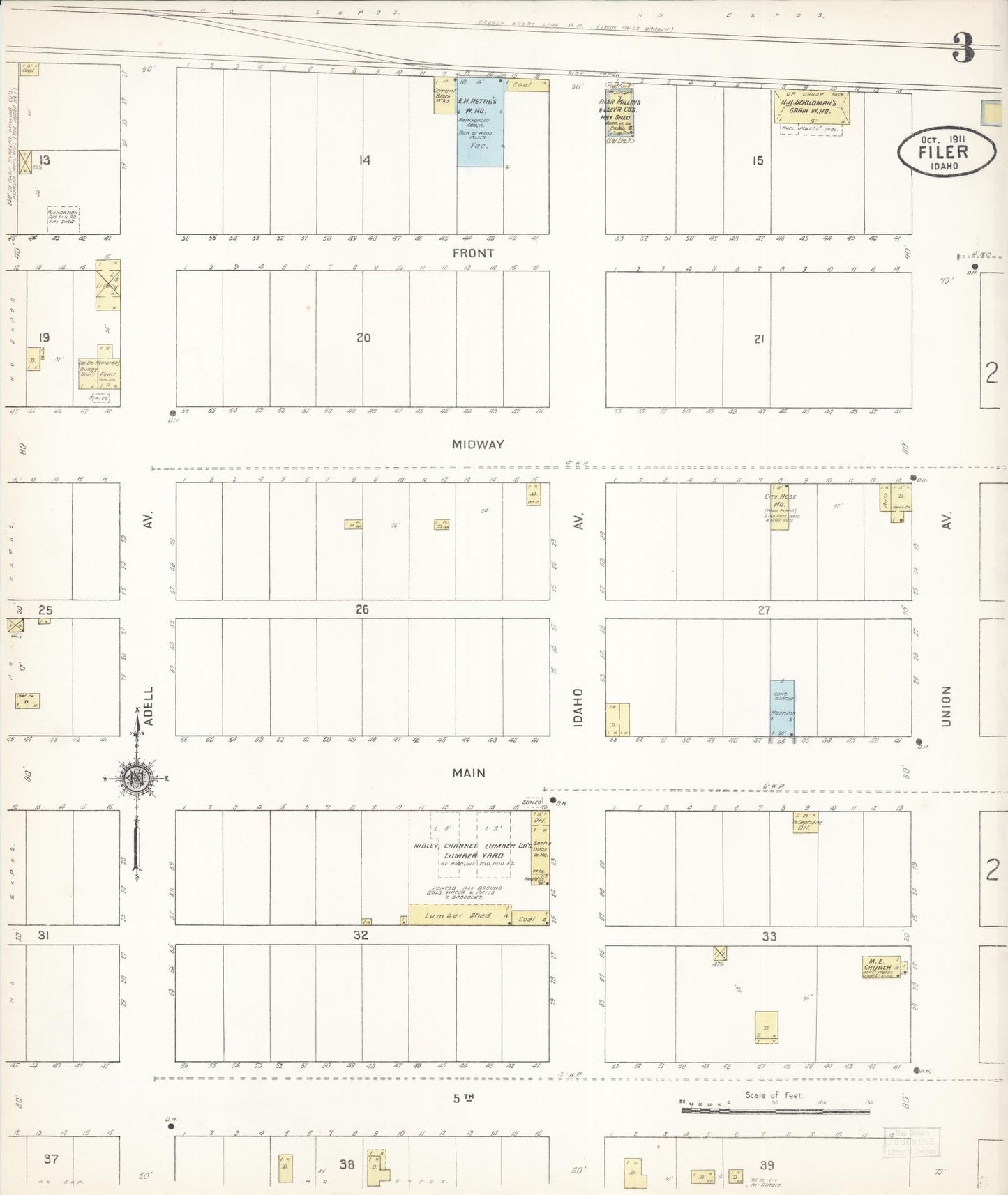 Sanborn Fire Insurance Map from Filer, Twin Falls County, Idaho (1911), Sheet #0003 - Complete Map Set gallery image, historic Sanborn map, vintage wall art, Falls Idaho