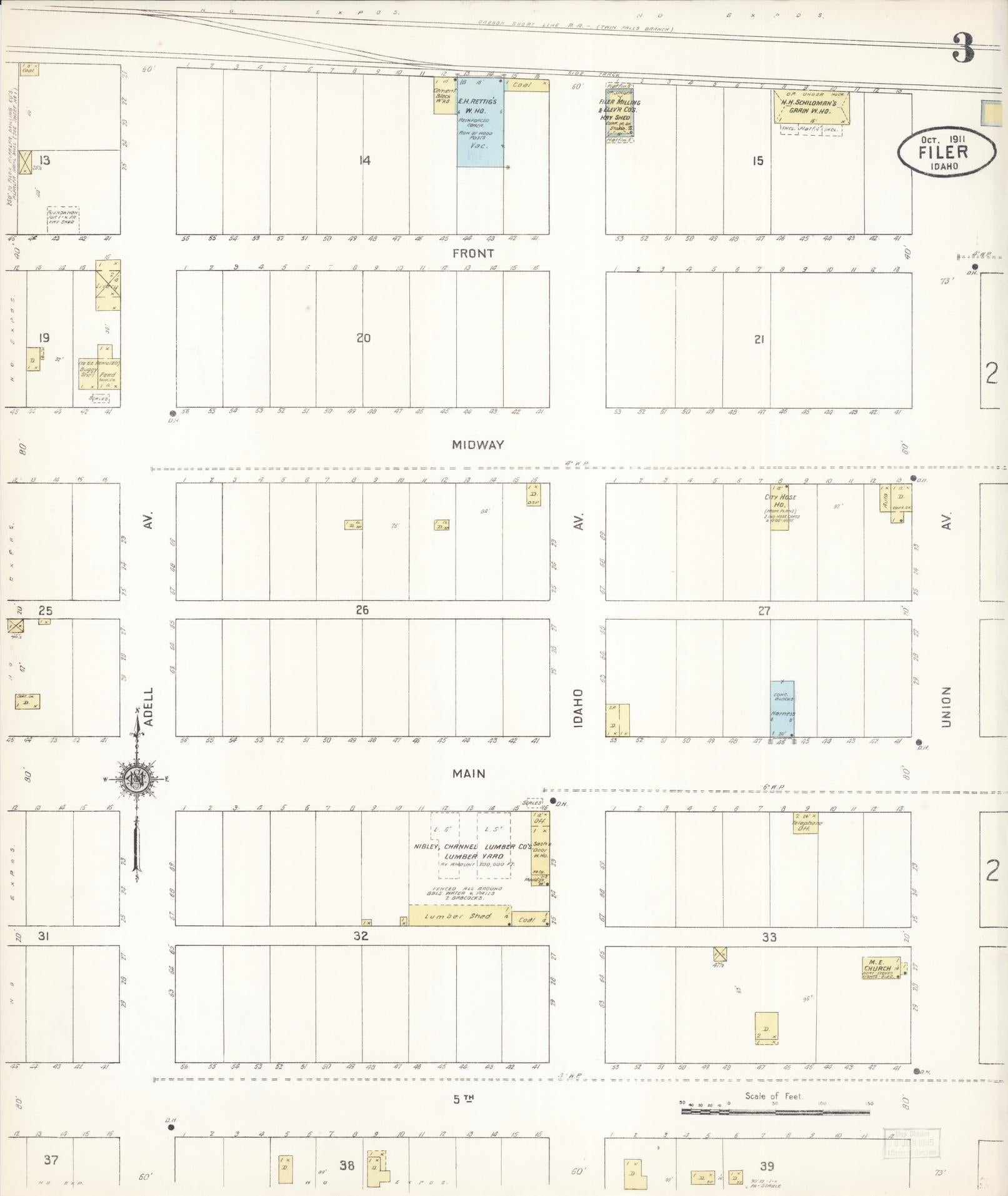 Sanborn Fire Insurance Map from Filer, Twin Falls County, Idaho (1911), Sheet #0003 - Complete Map Set gallery image, historic Sanborn map, vintage wall art, Falls Idaho