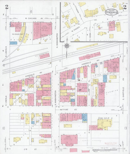 Sanborn Fire Insurance Map from Hinsdale, Du Page And Cook Counties, Illinois (1927), Sheet #0002 - Historic Sanborn Fire Insurance Map Print, vintage old map wall art, antique decor, genealogy gift, Illinois Illinois map