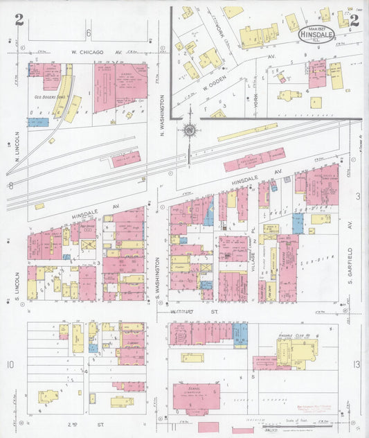 Sanborn Fire Insurance Map from Hinsdale, Du Page And Cook Counties, Illinois (1927), Sheet #0002 - Historic Sanborn Fire Insurance Map Print, vintage old map wall art, antique decor, genealogy gift, Illinois Illinois map
