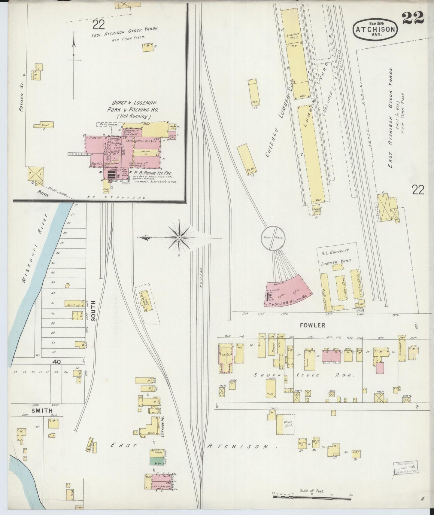 Sanborn Fire Insurance Map from Atchison, Atchison County, Kansas (1896), Sheet #0022 - Complete Map Set gallery image, historic Sanborn map, vintage wall art, Kansas Kansas