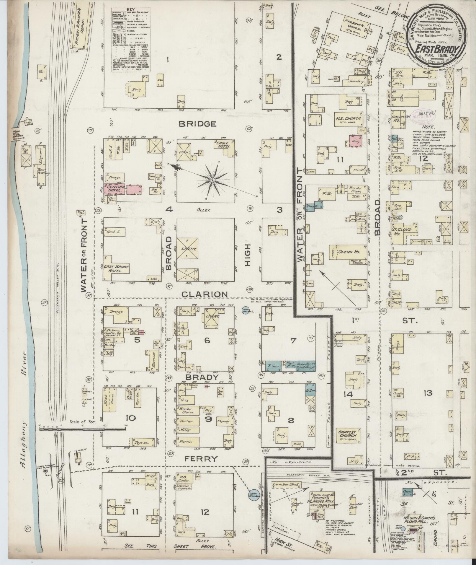 Sanborn Fire Insurance Map from East Brady, Clarion County, Pennsylvania (1886), Sheet #0001 - Historic Sanborn Fire Insurance Map Print, vintage old map wall art, antique decor, genealogy gift, Pennsylvania Pennsylvania map