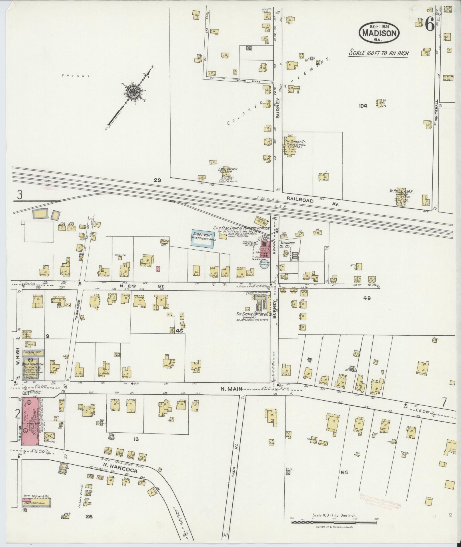 Sanborn Fire Insurance Map from Madison, Morgan County, Georgia (1921), Sheet #0006 - Historic Sanborn Fire Insurance Map Print, vintage old map wall art, antique decor, genealogy gift, Georgia Georgia map