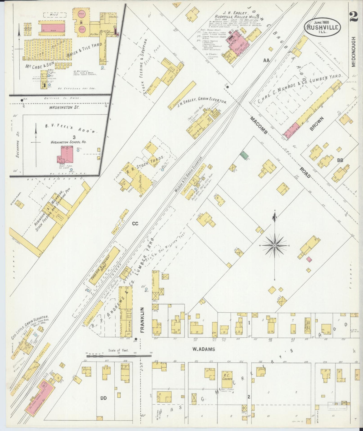 Sanborn Fire Insurance Map from Rushville, Schuyler County, Illinois (1900), Sheet #0002 - Complete Map Set gallery image, historic Sanborn map, vintage wall art, Illinois Illinois