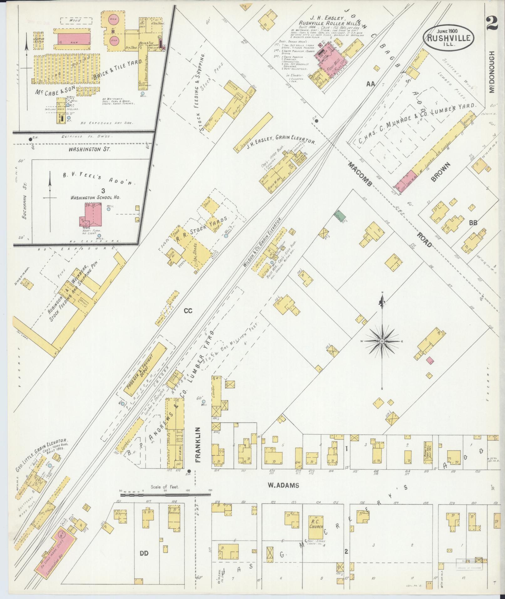Sanborn Fire Insurance Map from Rushville, Schuyler County, Illinois (1900), Sheet #0002 - Complete Map Set gallery image, historic Sanborn map, vintage wall art, Illinois Illinois
