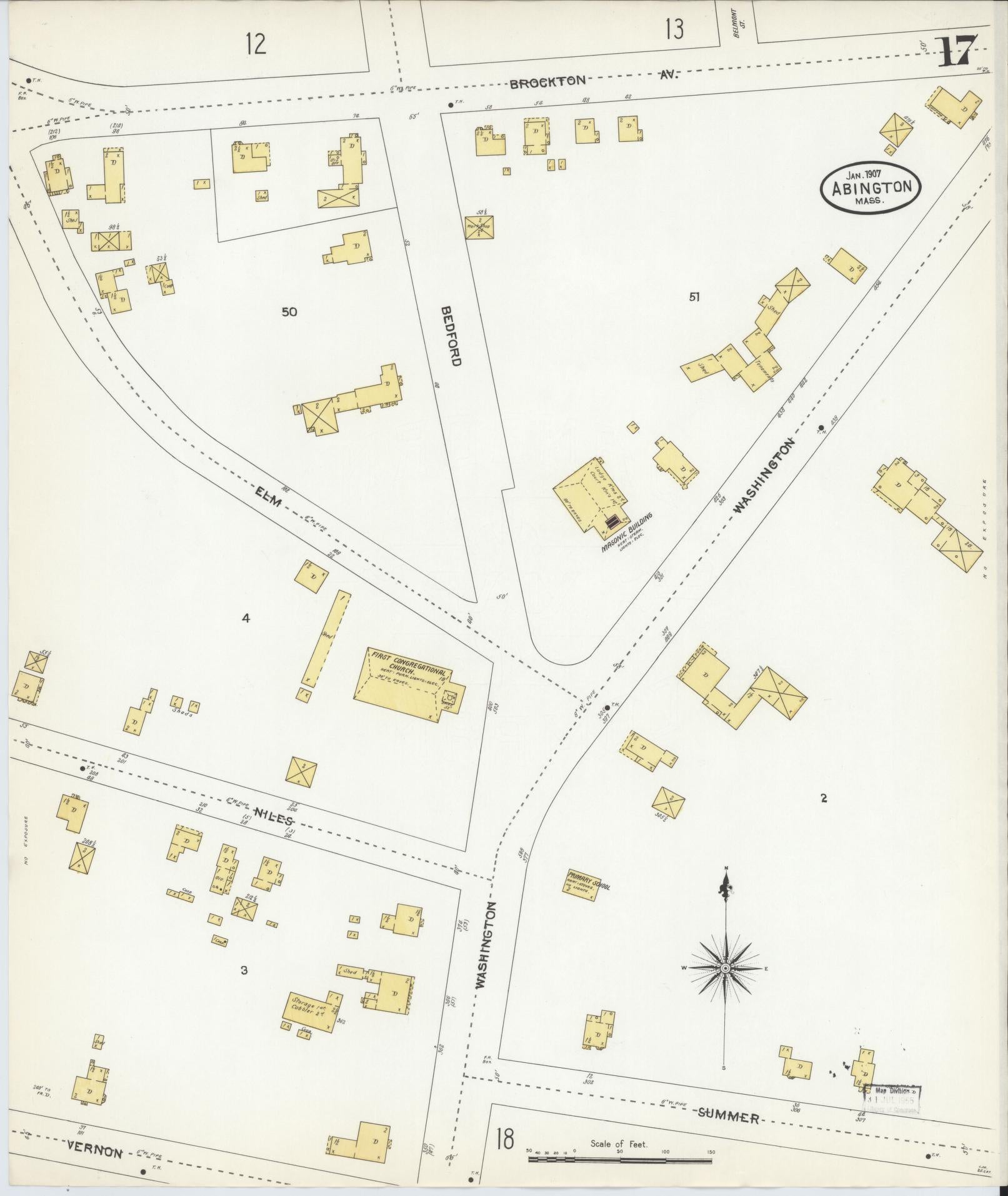 Sanborn Fire Insurance Map from Abington, Plymouth County, Massachusetts (1907), Sheet #0017 - Historic Sanborn Fire Insurance Map Print, vintage old map wall art, antique decor, genealogy gift, Massachusetts Massachusetts map