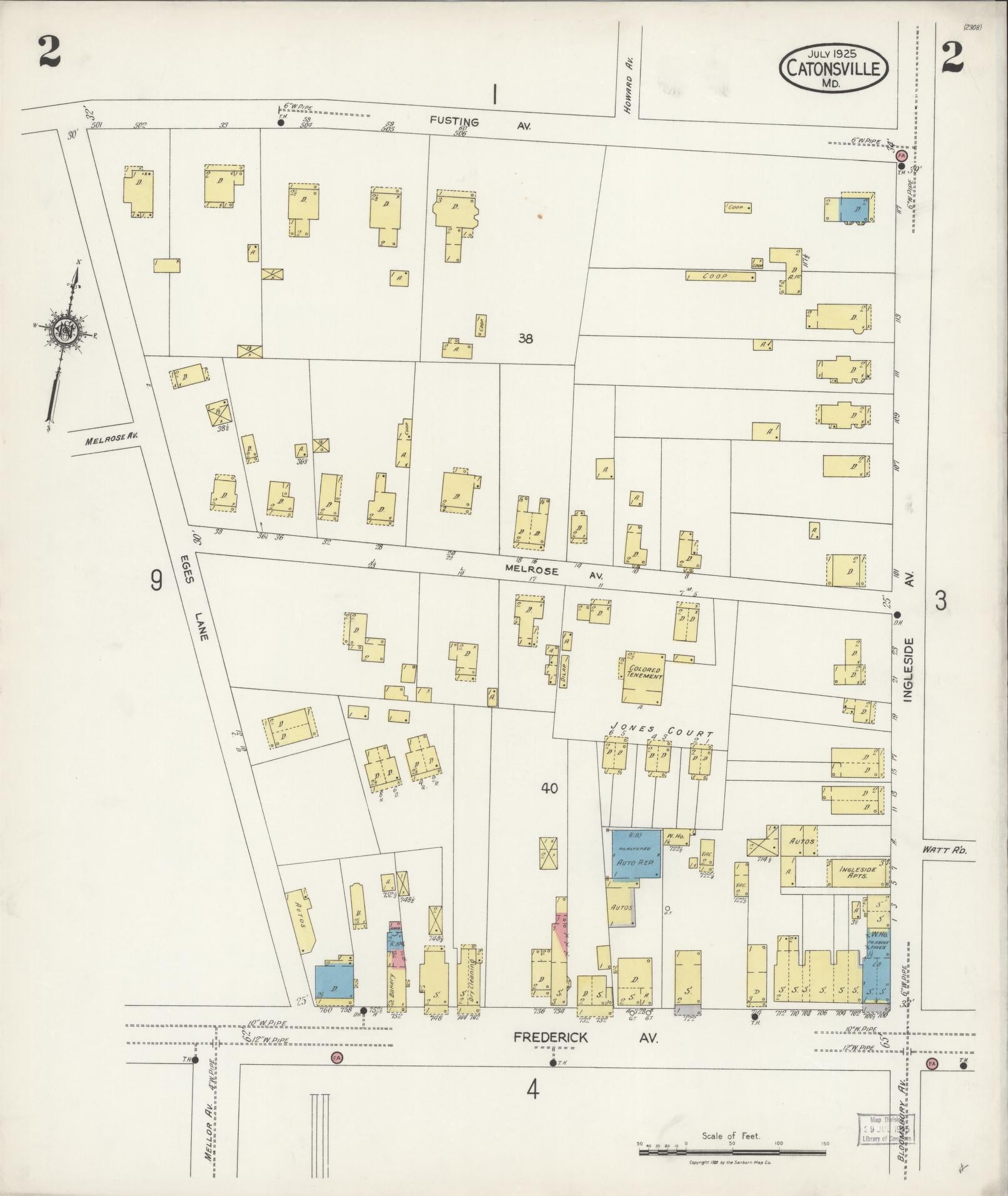 Sanborn Fire Insurance Map from Catonsville, Baltimore County, Maryland (1925), Sheet #0002 - Complete Map Set gallery image, historic Sanborn map, vintage wall art, Maryland Maryland