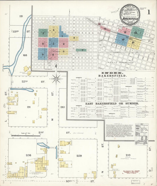 Sanborn Fire Insurance Map from Bakersfield, Kern County, California (1892), Sheet #0001 - Historic Sanborn Fire Insurance Map Print, vintage old map wall art, antique decor, genealogy gift, California California map