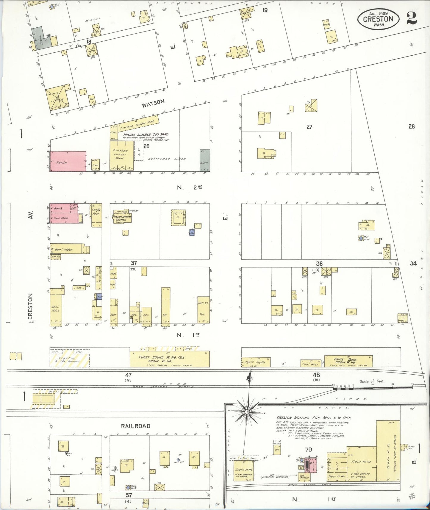 Sanborn Fire Insurance Map from Creston, Lincoln County, Washington (1909), Sheet #0002 - Complete Map Set gallery image, historic Sanborn map, vintage wall art, Washington Washington