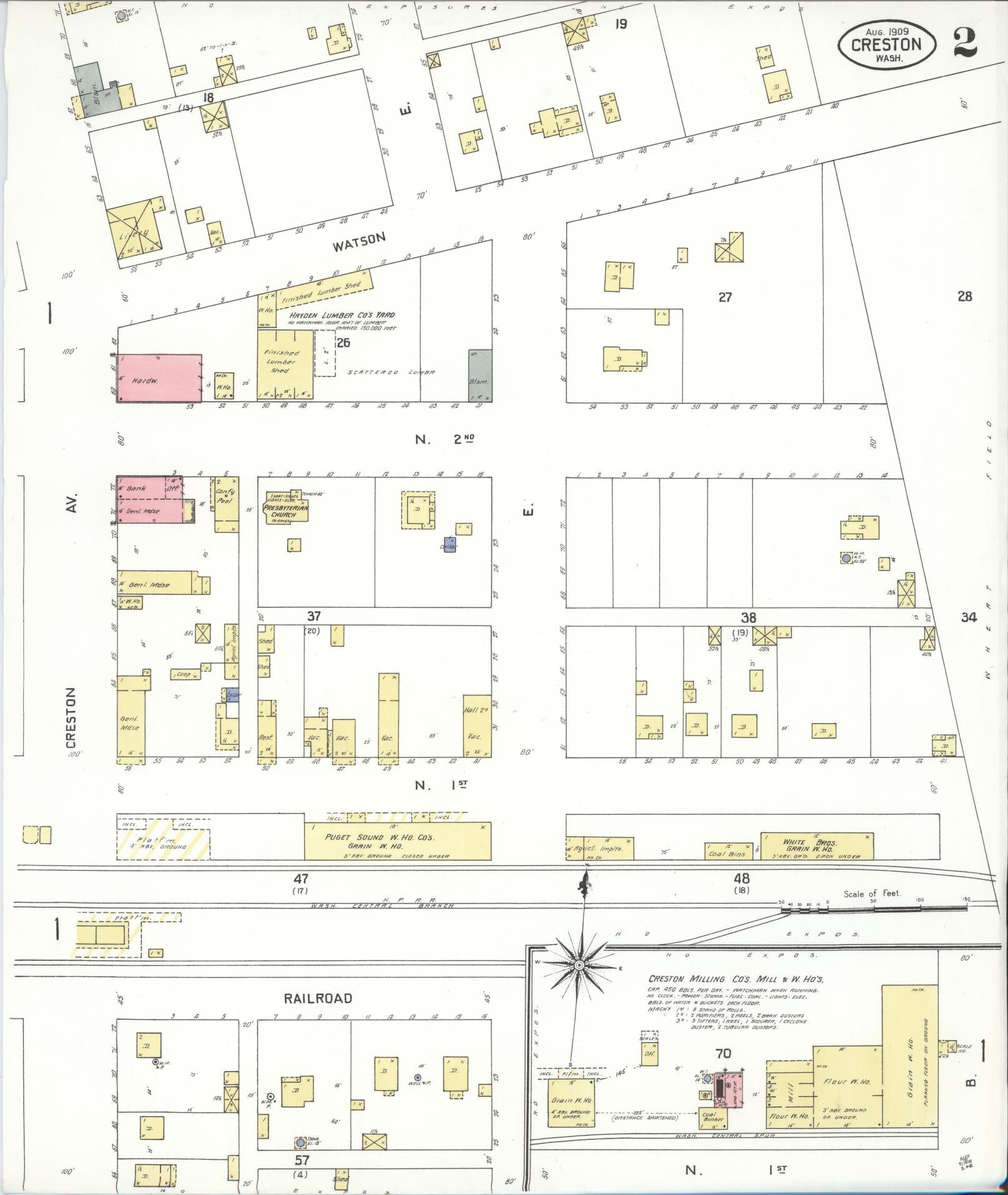 Sanborn Fire Insurance Map from Creston, Lincoln County, Washington (1909), Sheet #0002 - Complete Map Set gallery image, historic Sanborn map, vintage wall art, Washington Washington