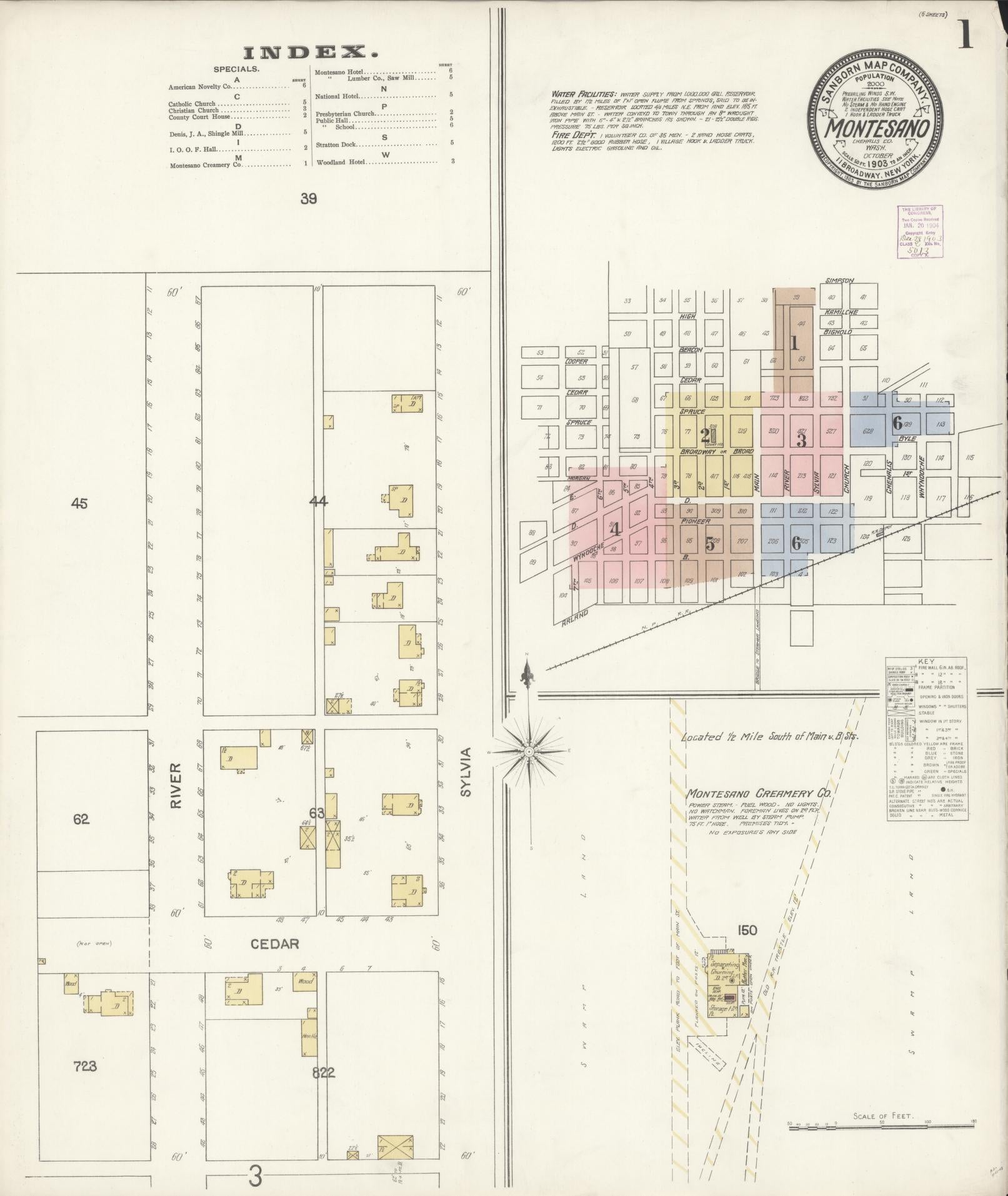 Sanborn Fire Insurance Map from Montesano, Grays Harbor County, Washington (1903), Sheet #0001 - Complete Map Set gallery image, historic Sanborn map, vintage wall art, Washington Washington