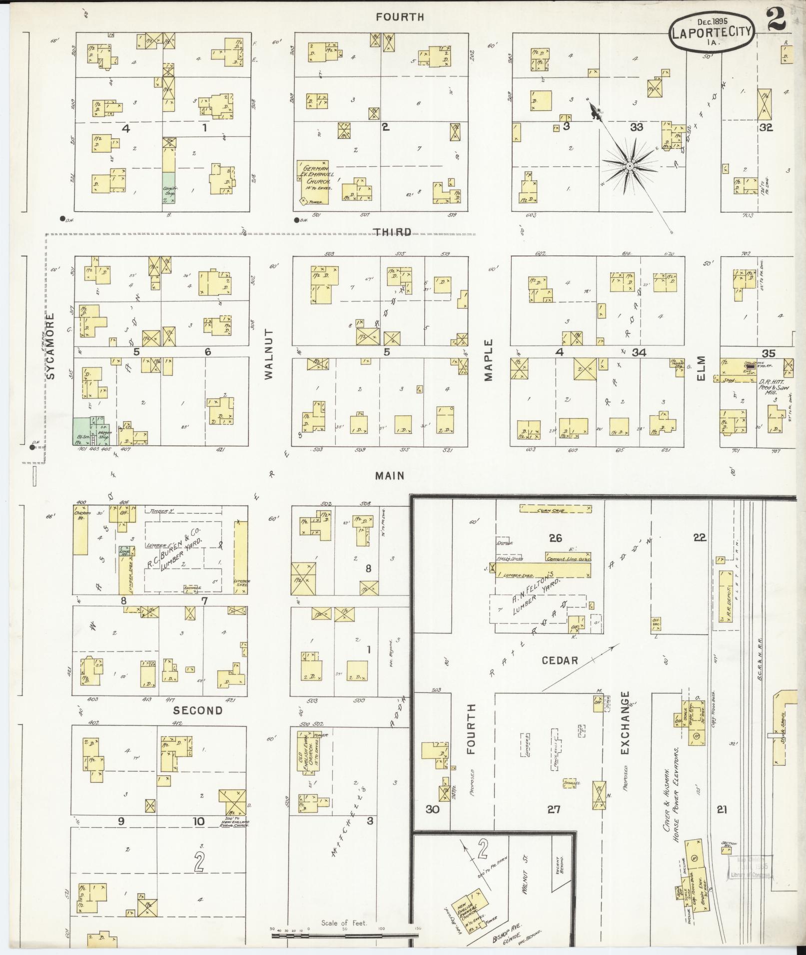 Sanborn Fire Insurance Map from La Porte City, Black Hawk County, Iowa (1895), Sheet #0002 - Historic Sanborn Fire Insurance Map Print, vintage old map wall art