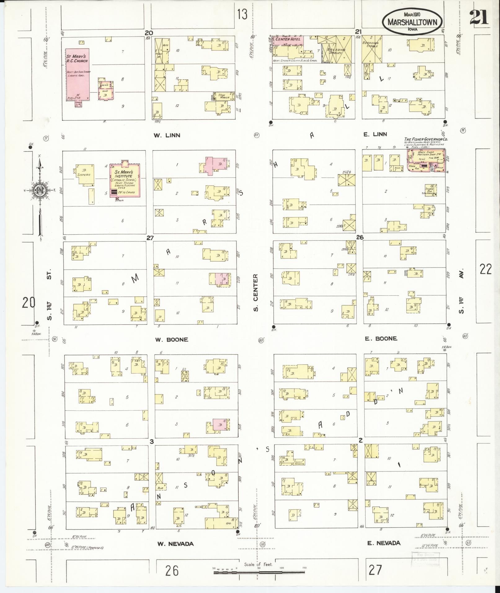 Sanborn Fire Insurance Map from Marshalltown, Marshall County, Iowa (1910), Sheet #0021 - Historic Sanborn Fire Insurance Map Print