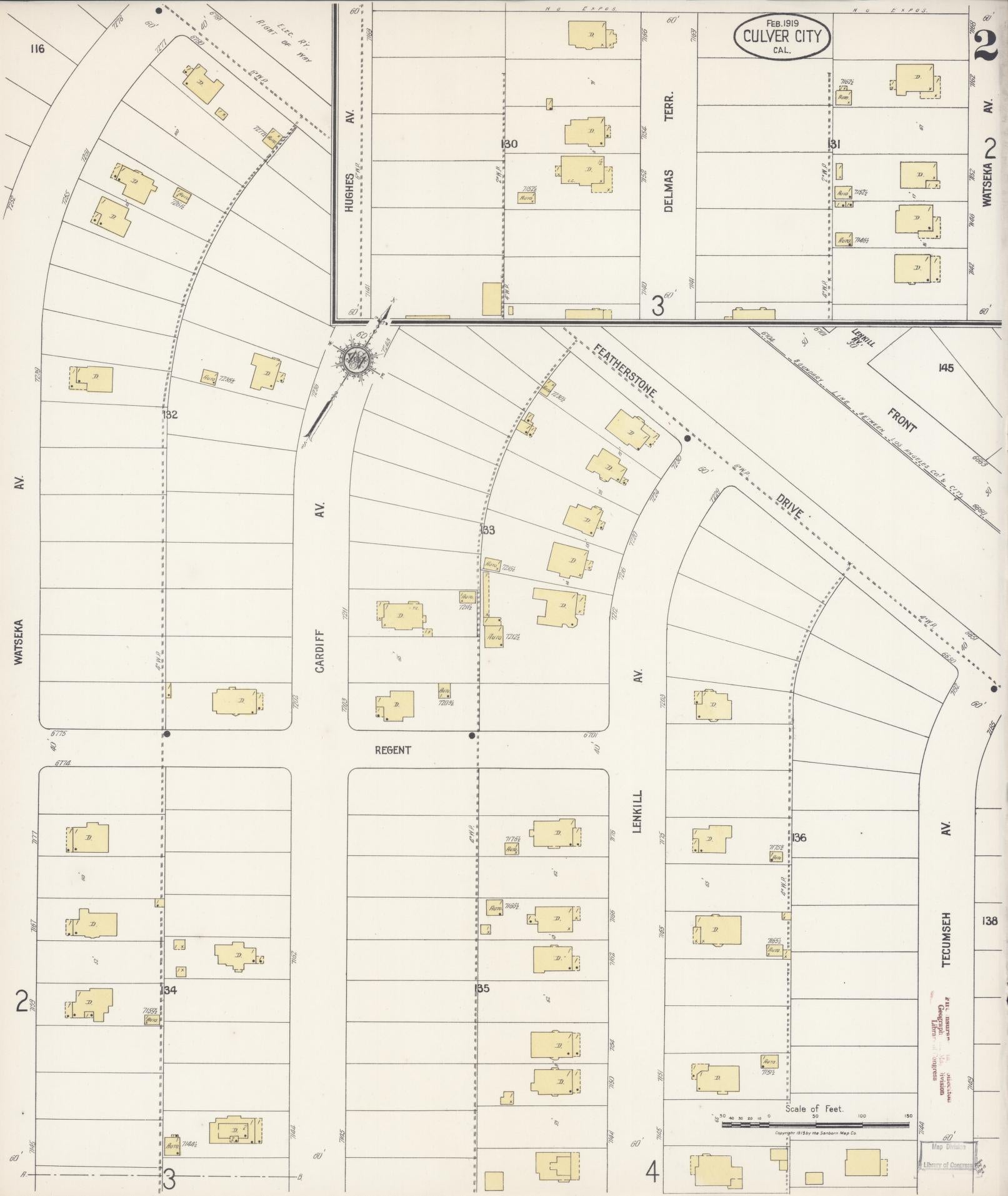 Sanborn Fire Insurance Map from Culver City, Los Angeles County, California (1919), Sheet #0002 - Historic Sanborn Fire Insurance Map Print, vintage old map wall art, antique decor, genealogy gift, California California map