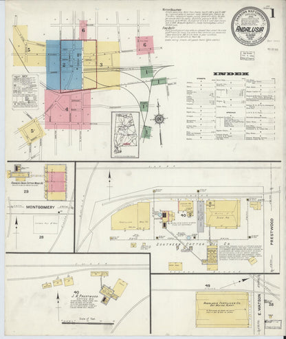 Sanborn Fire Insurance Map from Andalusia, Covington County, Alabama (1916), Sheet #0001 - Complete Map Set gallery image, historic Sanborn map, vintage wall art, Alabama Alabama
