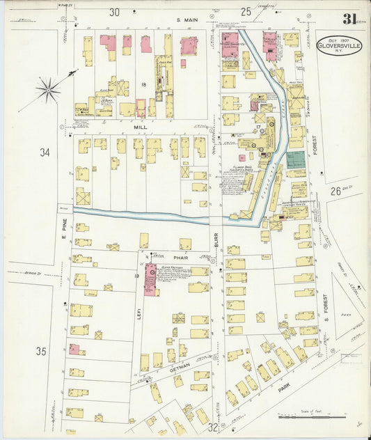 Sanborn Fire Insurance Map from Gloversville, Fulton County, New York (1907), Sheet #0031 - Historic Sanborn Fire Insurance Map Print, vintage old map wall art, antique decor, genealogy gift, New York New York map