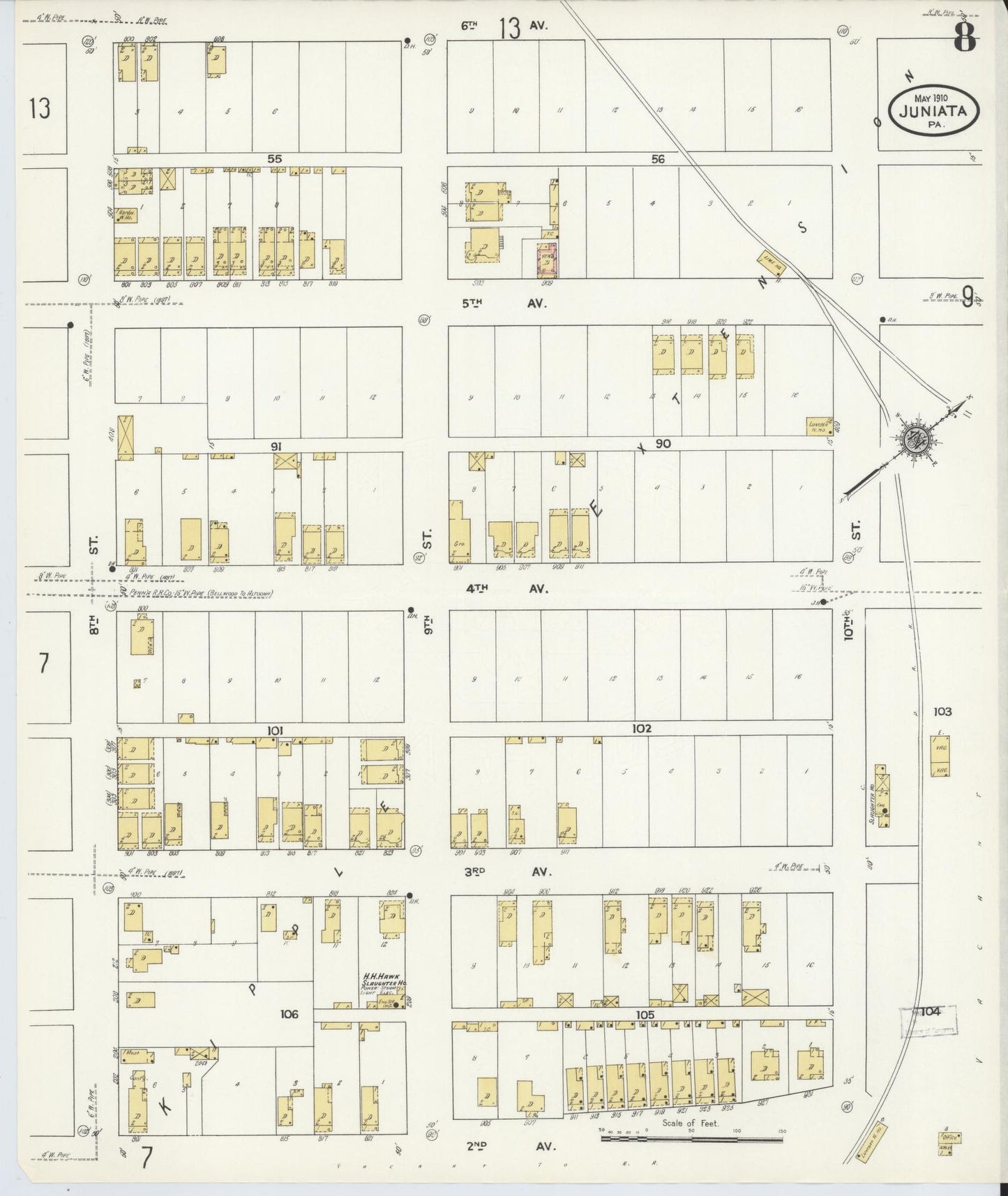 Sanborn Fire Insurance Map from Juniata, Blair County, Pennsylvania (1910), Sheet #0008 - Complete Map Set gallery image, historic Sanborn map, vintage wall art, Pennsylvania Pennsylvania