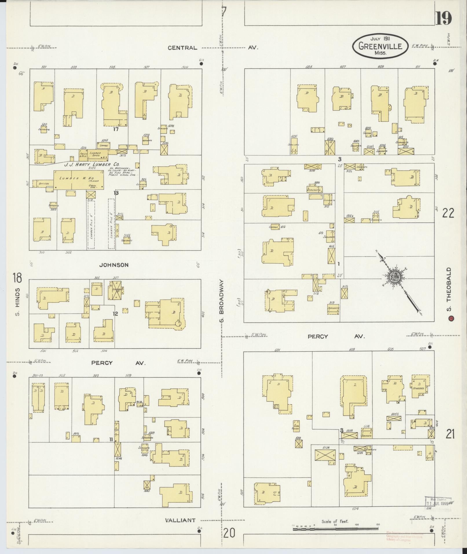 Sanborn Fire Insurance Map from Greenville, Washington County, Mississippi (1911), Sheet #0019 - Complete Map Set gallery image, historic Sanborn map, vintage wall art, Mississippi Mississippi