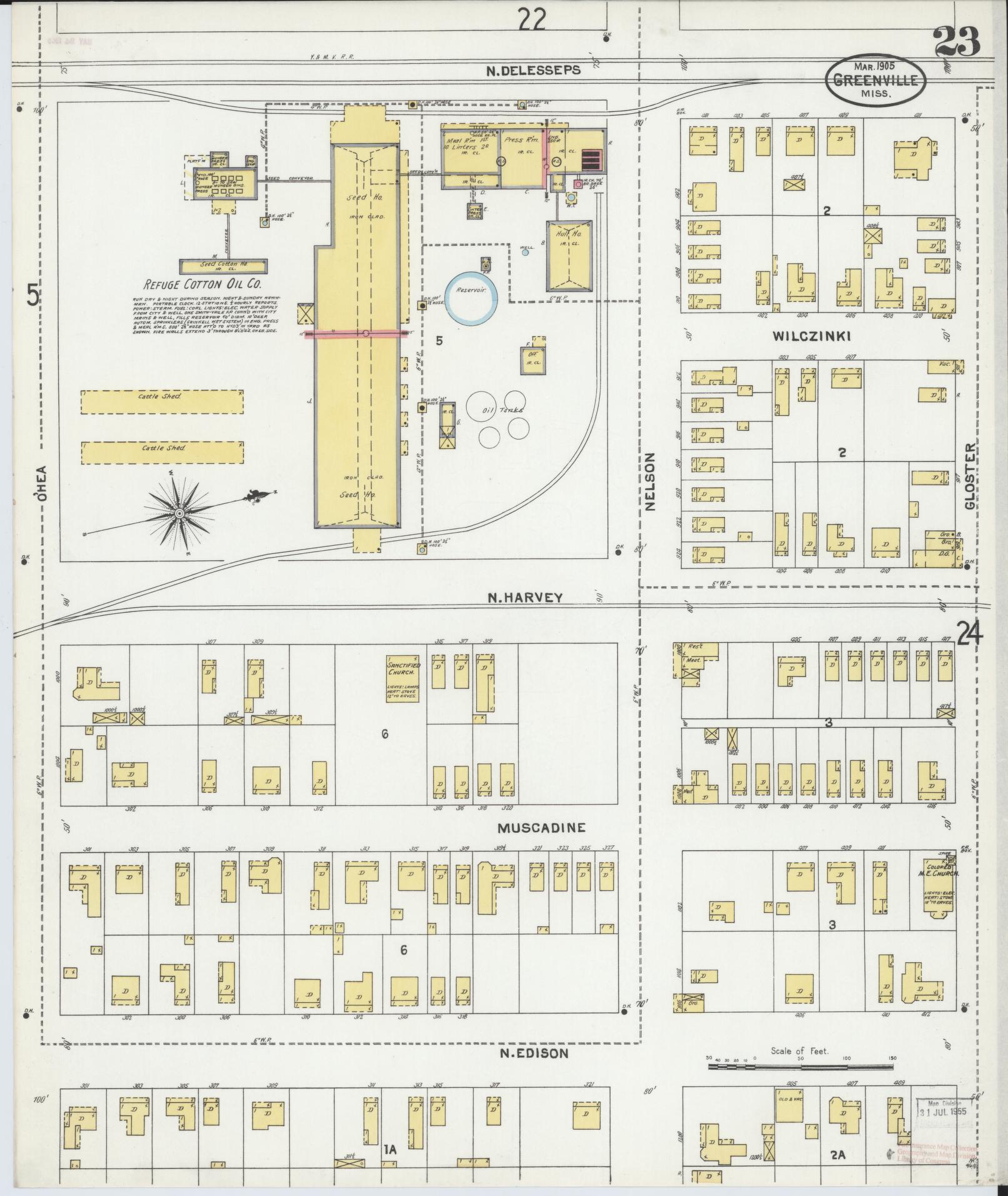 Sanborn Fire Insurance Map from Greenville, Washington County, Mississippi (1905), Sheet #0023 - Historic Sanborn Fire Insurance Map Print, vintage old map wall art, antique decor, genealogy gift, Mississippi Mississippi map