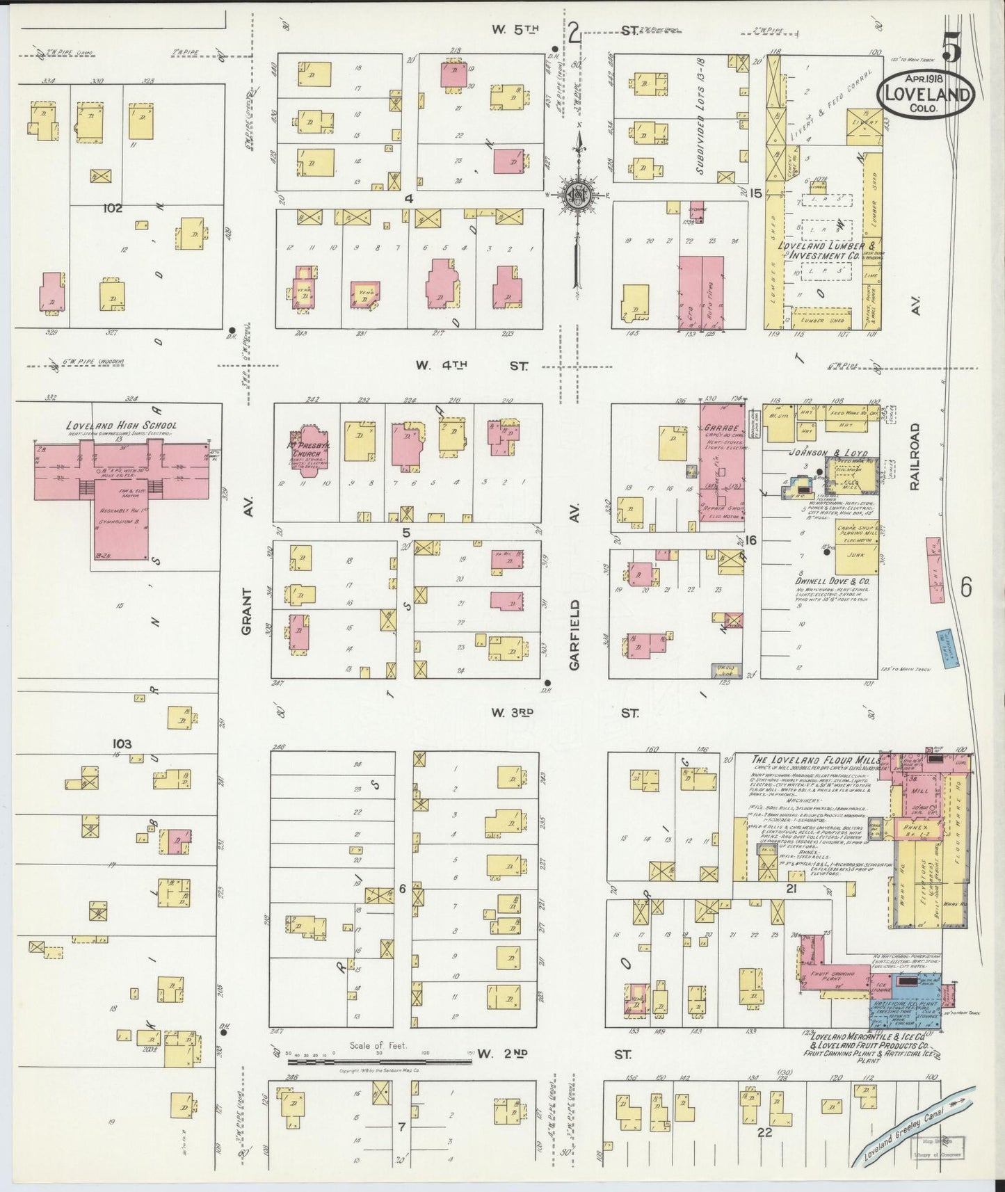 Sanborn Fire Insurance Map from Loveland, Larimer County, Colorado (1918), Sheet #0005 - Complete Map Set gallery image, historic Sanborn map, vintage wall art, Colorado Colorado