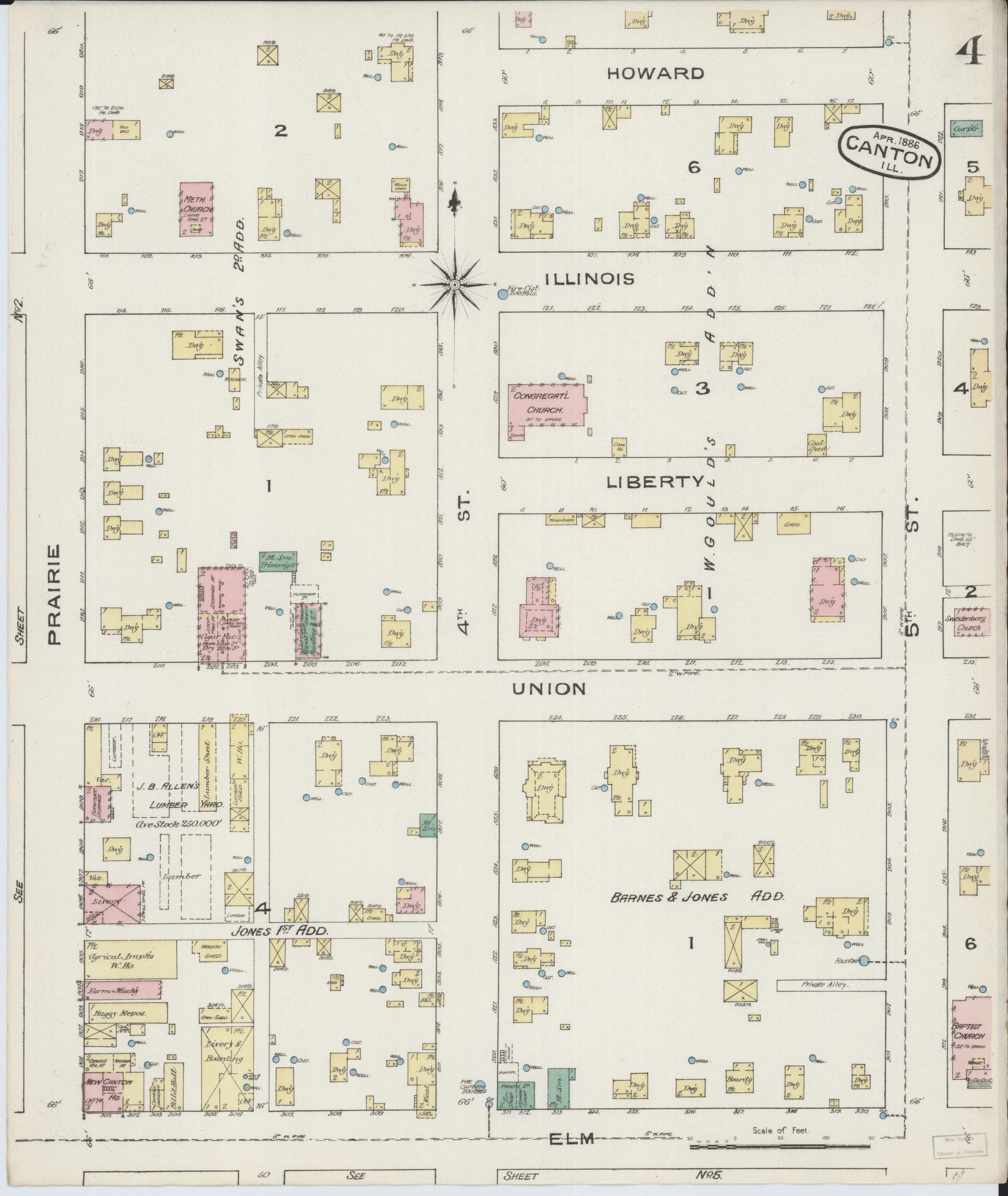 Sanborn Fire Insurance Map from Canton, Fulton County, Illinois (1886), Sheet #0004 - Complete Map Set gallery image, historic Sanborn map, vintage wall art, Illinois Illinois
