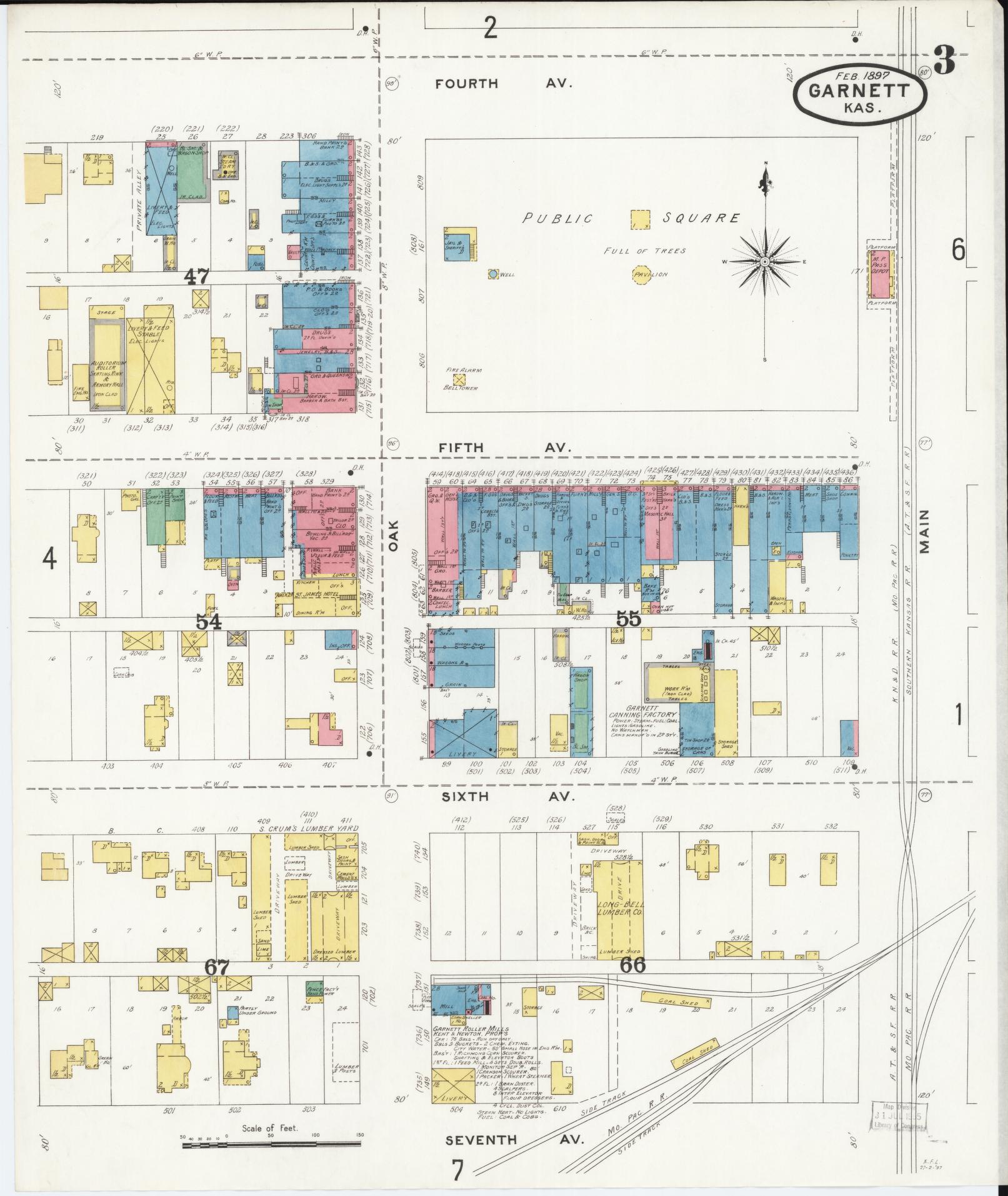 Sanborn Fire Insurance Map from Garnett, Anderson County, Kansas (1897), Sheet #0003 - Complete Map Set gallery image, historic Sanborn map, vintage wall art, Kansas Kansas