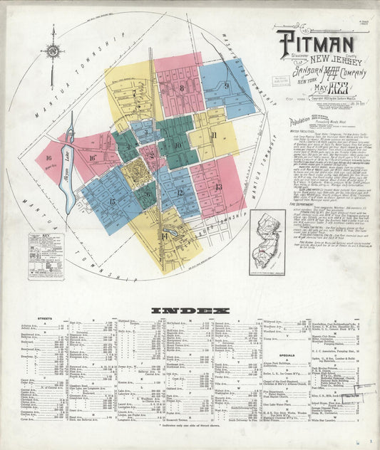 Sanborn Fire Insurance Map from Pitman, Gloucester County, New Jersey (1923), Sheet #0001 - Complete Map Set gallery image, historic Sanborn map, vintage wall art, New Jersey New Jersey