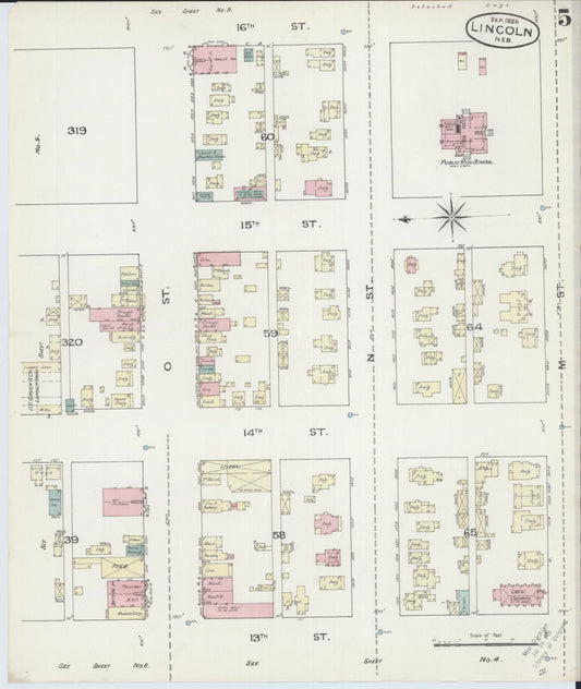 Sanborn Fire Insurance Map from Lincoln, Lancaster County, Nebraska (1886), Sheet #0005 - Historic Sanborn Fire Insurance Map Print, vintage old map wall art, antique decor, genealogy gift, Nebraska Nebraska map