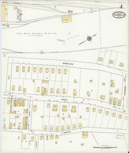 Sanborn Fire Insurance Map from Franklin, Sussex County, New Jersey (1920), Sheet #0004 - Historic Sanborn Fire Insurance Map Print, vintage old map wall art, antique decor, genealogy gift, New Jersey New Jersey map