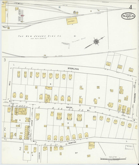 Sanborn Fire Insurance Map from Franklin, Sussex County, New Jersey (1920), Sheet #0004 - Historic Sanborn Fire Insurance Map Print, vintage old map wall art, antique decor, genealogy gift, New Jersey New Jersey map