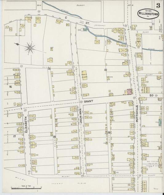 Sanborn Fire Insurance Map from Williamstown, Dauphin County, Pennsylvania (1890), Sheet #0003 - Historic Sanborn Fire Insurance Map Print, vintage old map wall art, antique decor, genealogy gift, Pennsylvania Pennsylvania map