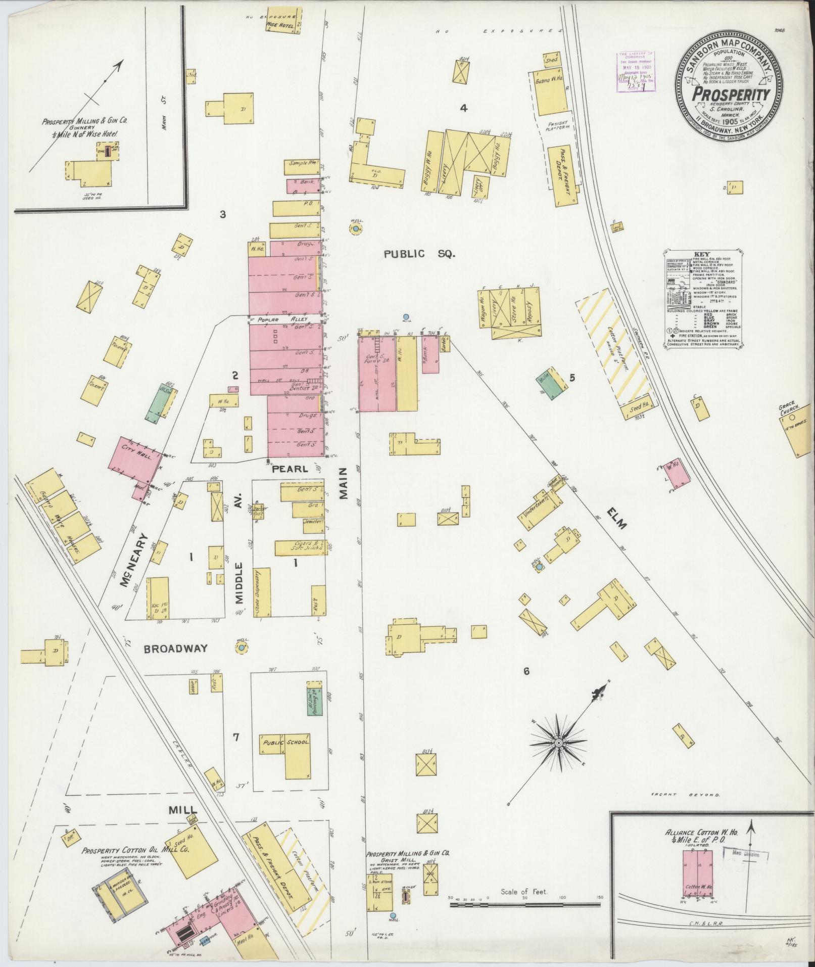 Sanborn Fire Insurance Map from Prosperity, Newberry County, South Carolina (1905), Sheet #0001 - Historic Sanborn Fire Insurance Map Print, vintage old map wall art, antique decor, genealogy gift, South Carolina South Carolina map