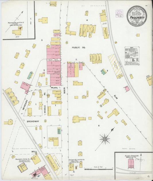 Sanborn Fire Insurance Map from Prosperity, Newberry County, South Carolina (1905), Sheet #0001 - Historic Sanborn Fire Insurance Map Print, vintage old map wall art, antique decor, genealogy gift, South Carolina South Carolina map