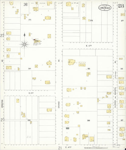Sanborn Fire Insurance Map from Long Beach, Los Angeles County, California (1905), Sheet #0028 - Complete Map Set gallery image, historic Sanborn map, vintage wall art, California California