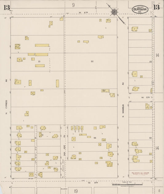 Sanborn Fire Insurance Map from Burbank, Los Angeles County, California (1923), Sheet #0013 - Historic Sanborn Fire Insurance Map Print, vintage old map wall art, antique decor, genealogy gift, California California map