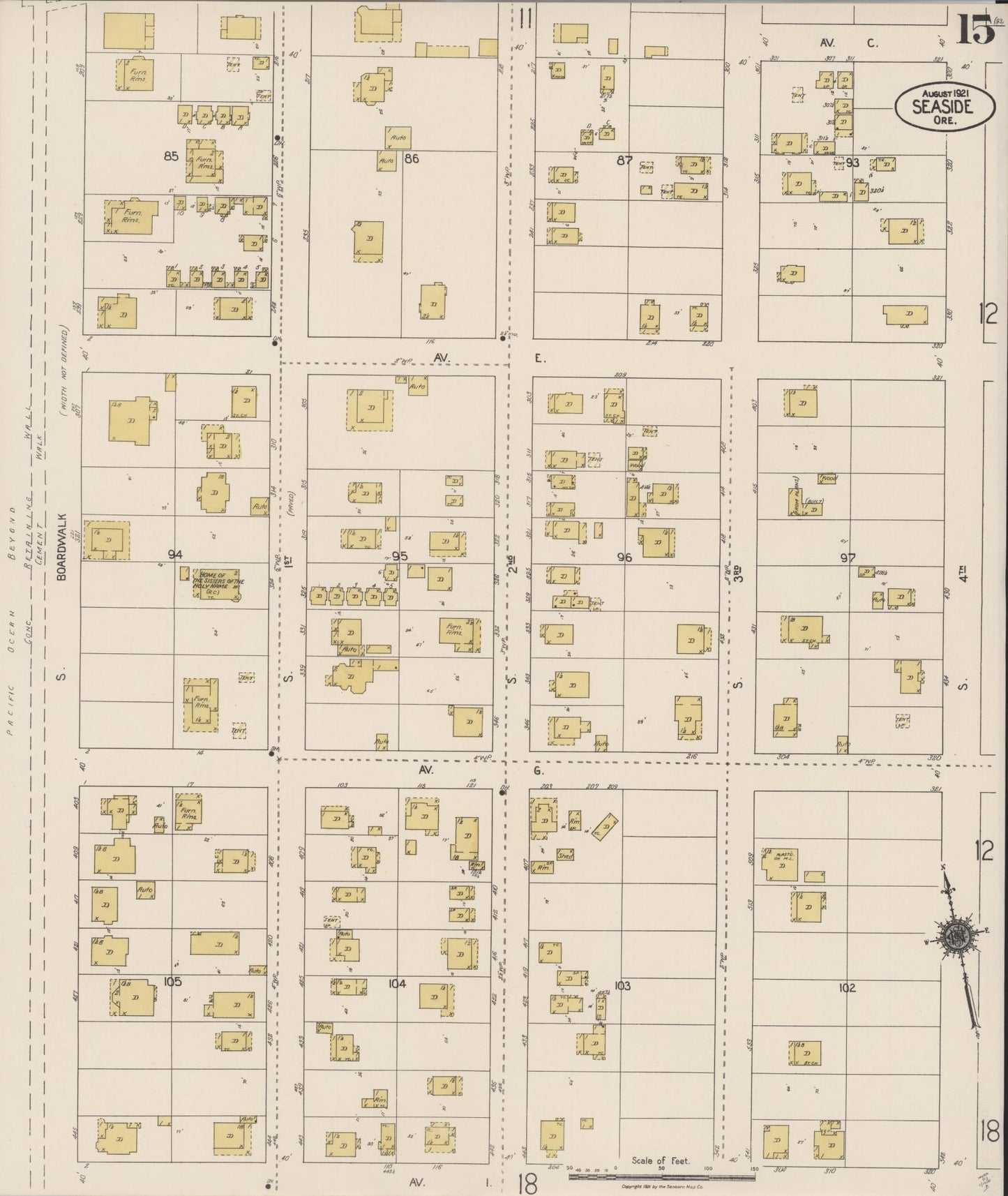 Sanborn Fire Insurance Map from Seaside, Clatsop County, Oregon (1921), Sheet #0015 - Complete Map Set gallery image, historic Sanborn map, vintage wall art, Oregon Oregon