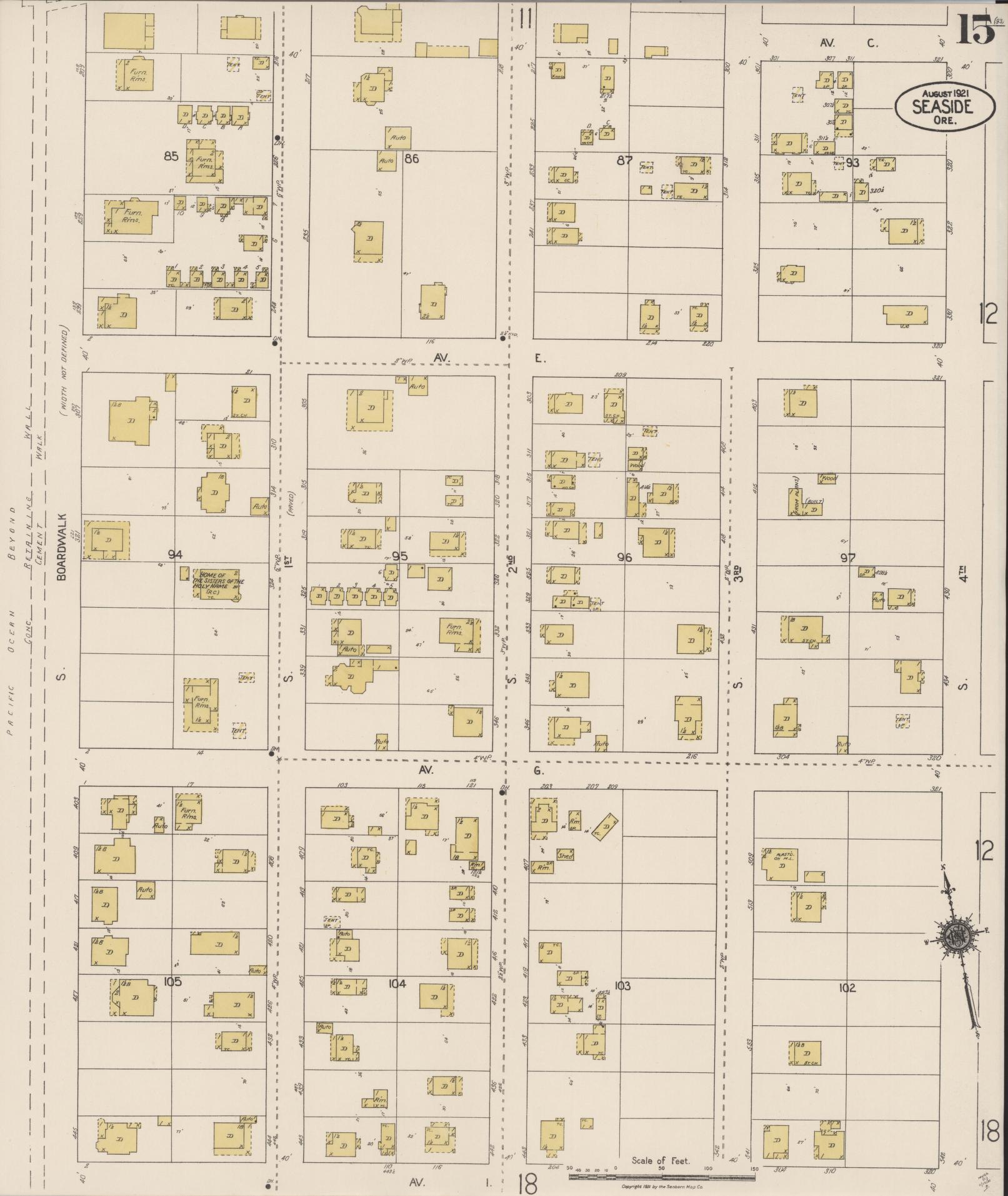 Sanborn Fire Insurance Map from Seaside, Clatsop County, Oregon (1921), Sheet #0015 - Complete Map Set gallery image, historic Sanborn map, vintage wall art, Oregon Oregon