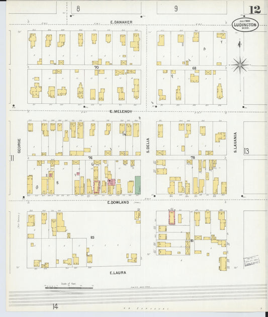 Sanborn Fire Insurance Map from Ludington, Mason County, Michigan (1900), Sheet #0012 - Historic Sanborn Fire Insurance Map Print, vintage old map wall art, antique decor, genealogy gift, Michigan Michigan map