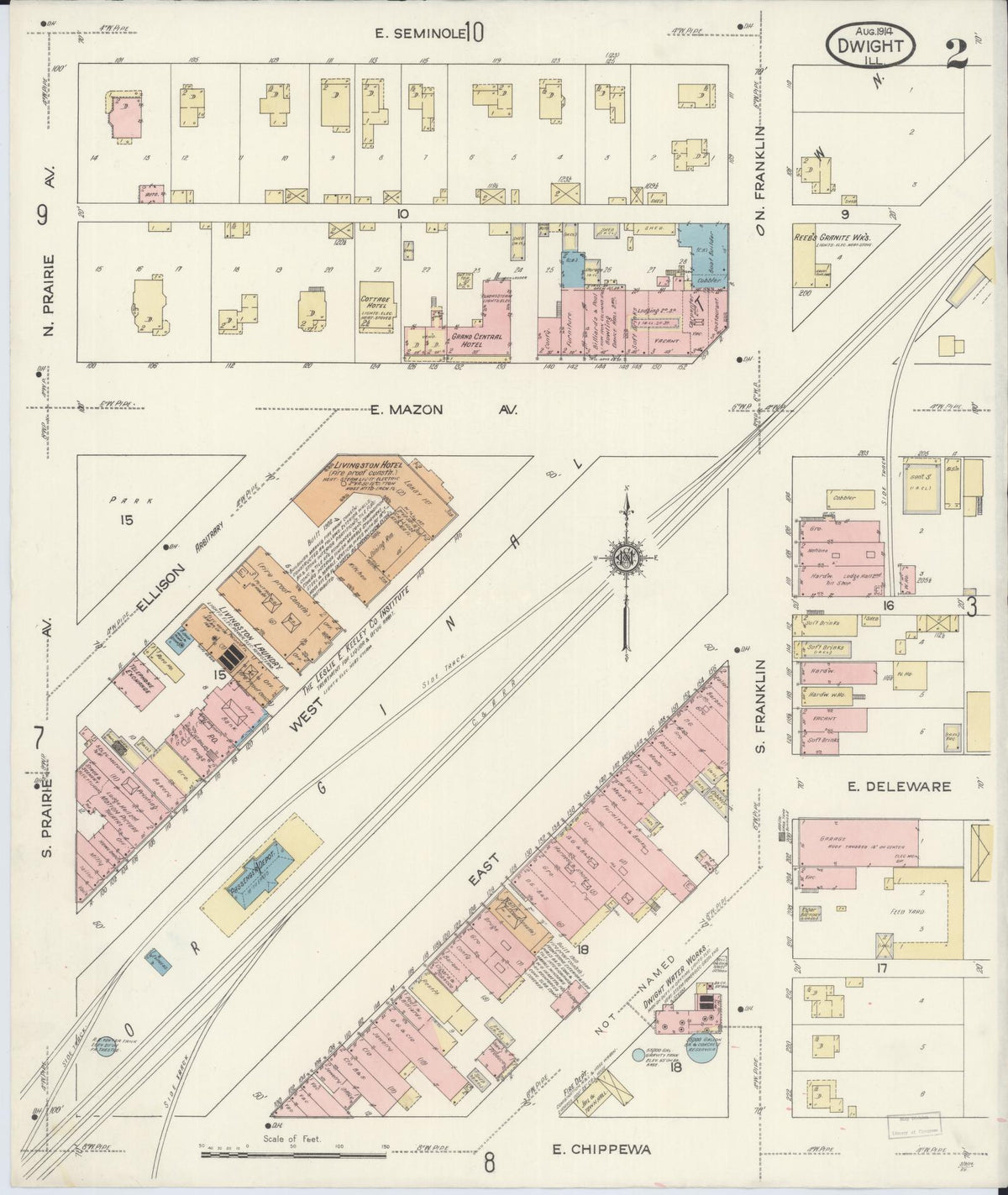 Sanborn Fire Insurance Map from Dwight, Livingston County, Illinois (1914), Sheet #0002 - Complete Map Set gallery image, historic Sanborn map, vintage wall art, Illinois Illinois